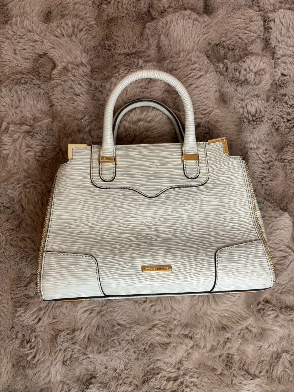 Rebecca Minkoff White Wave Textured Leather Amorous Satchel Tote Bag